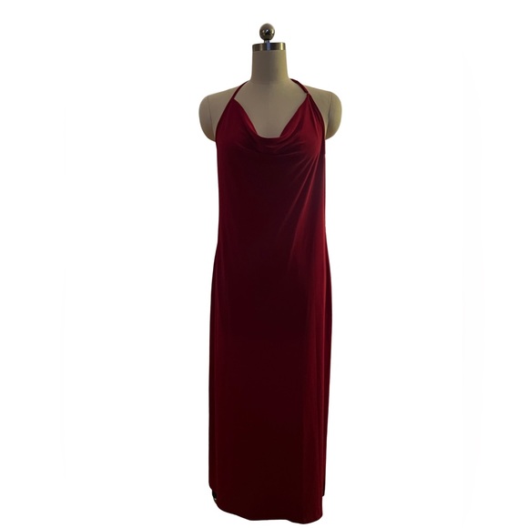 Bebe Dresses | Bebe Red Long Front Drape Dress With Side Slit Nwt | Color: Red | Size: Xl | Dauphineivy3's Closet